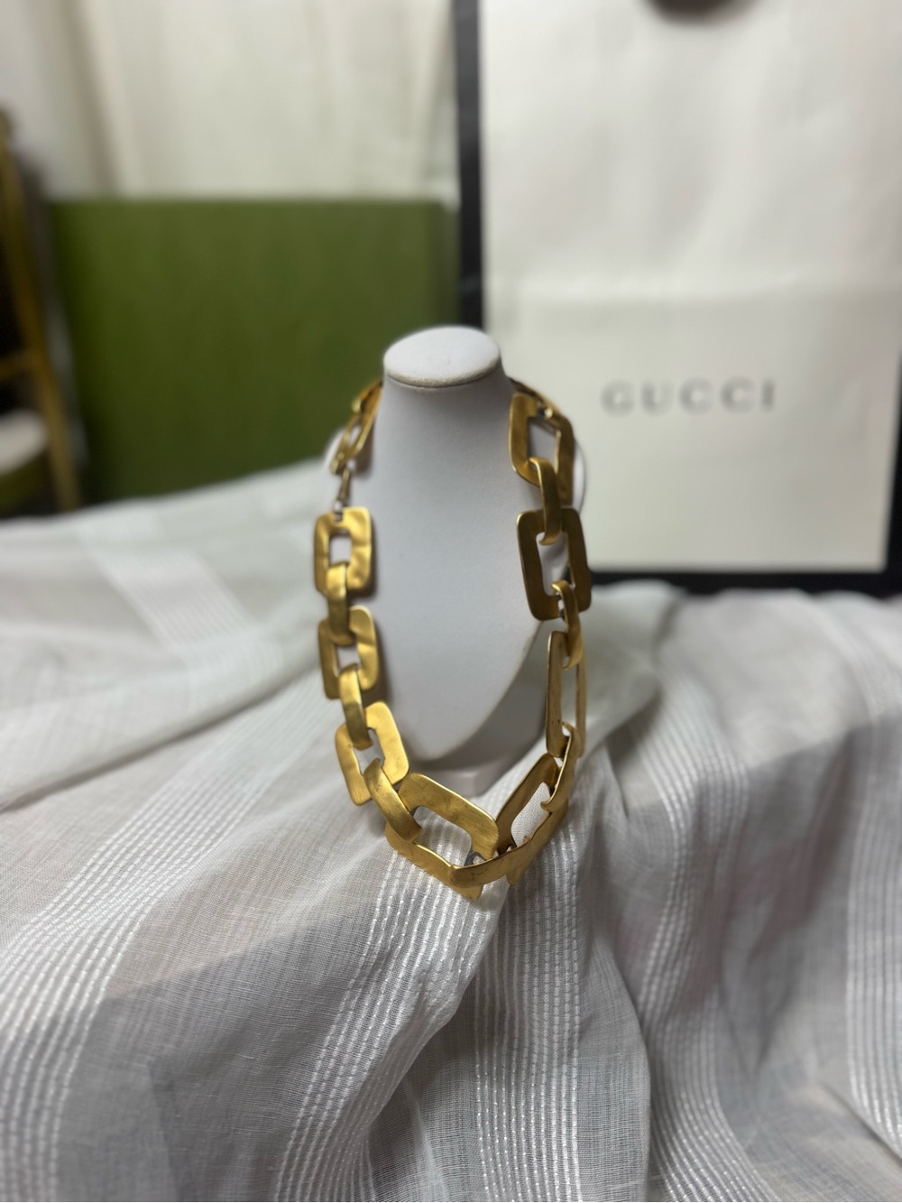 Vintage Matte Gold Oversized Link Necklace Heavy